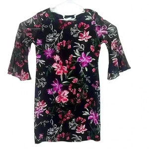 Studio One New York Women's Sheer Sleeves Black Floral‎ Dress Size Medium